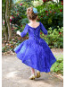 Off Shoulder Blue Lace Tea Length Flower Girl Dress High Low Dress